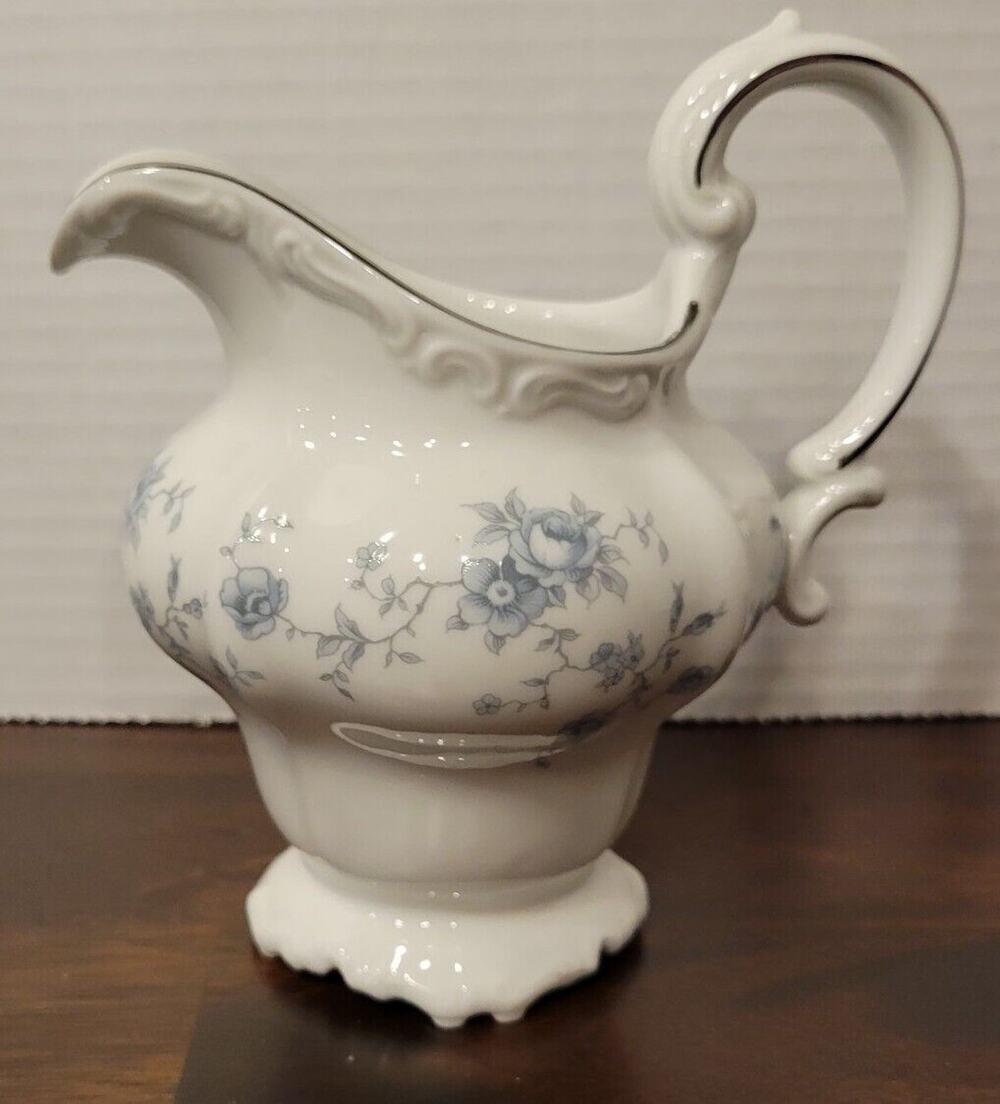 Vtg Johann Haviland Porcelain Creamer Blue Garland Silver Trim Bavaria Germany